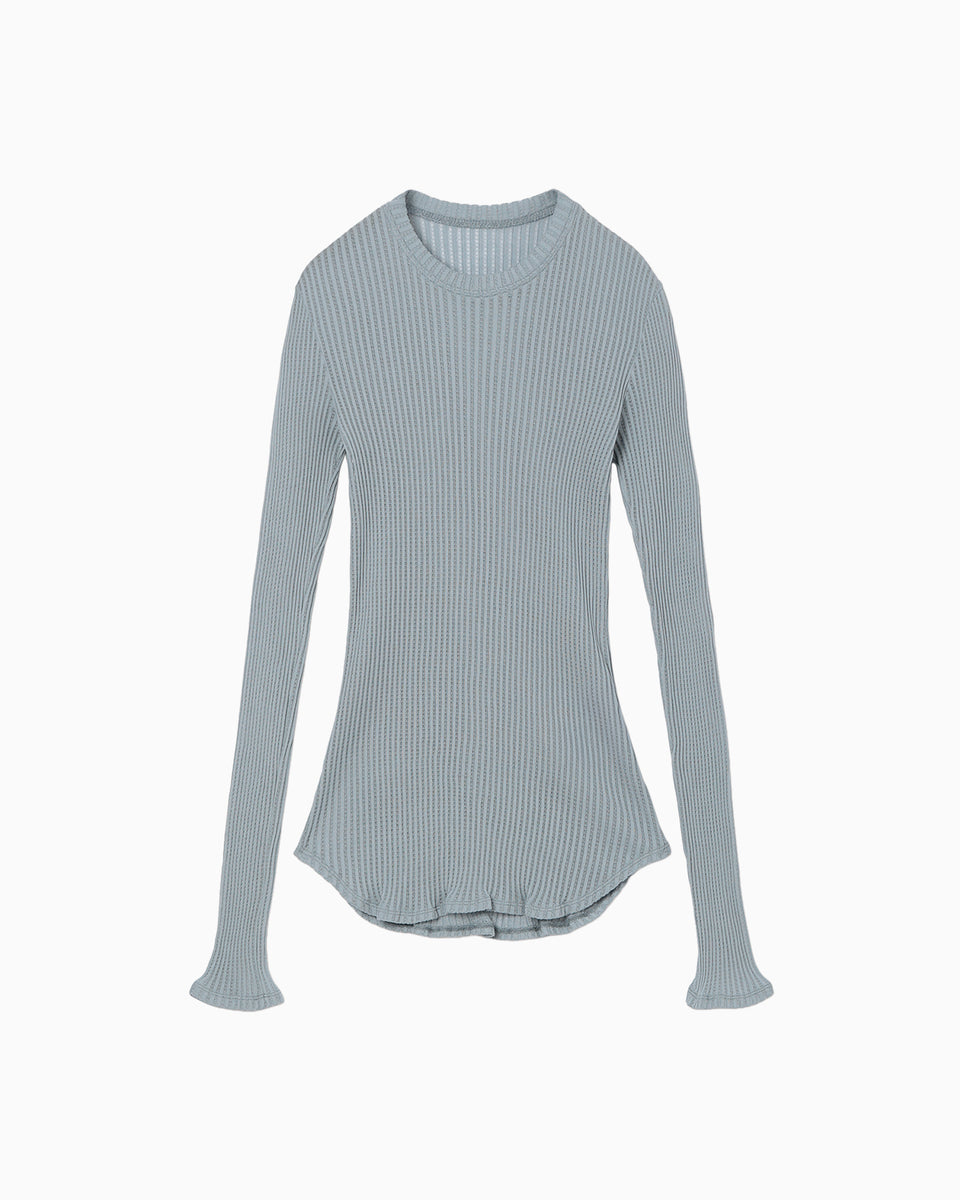Mercerized Cotton Rib Jersey Top - blue - Mame Kurogouchi
