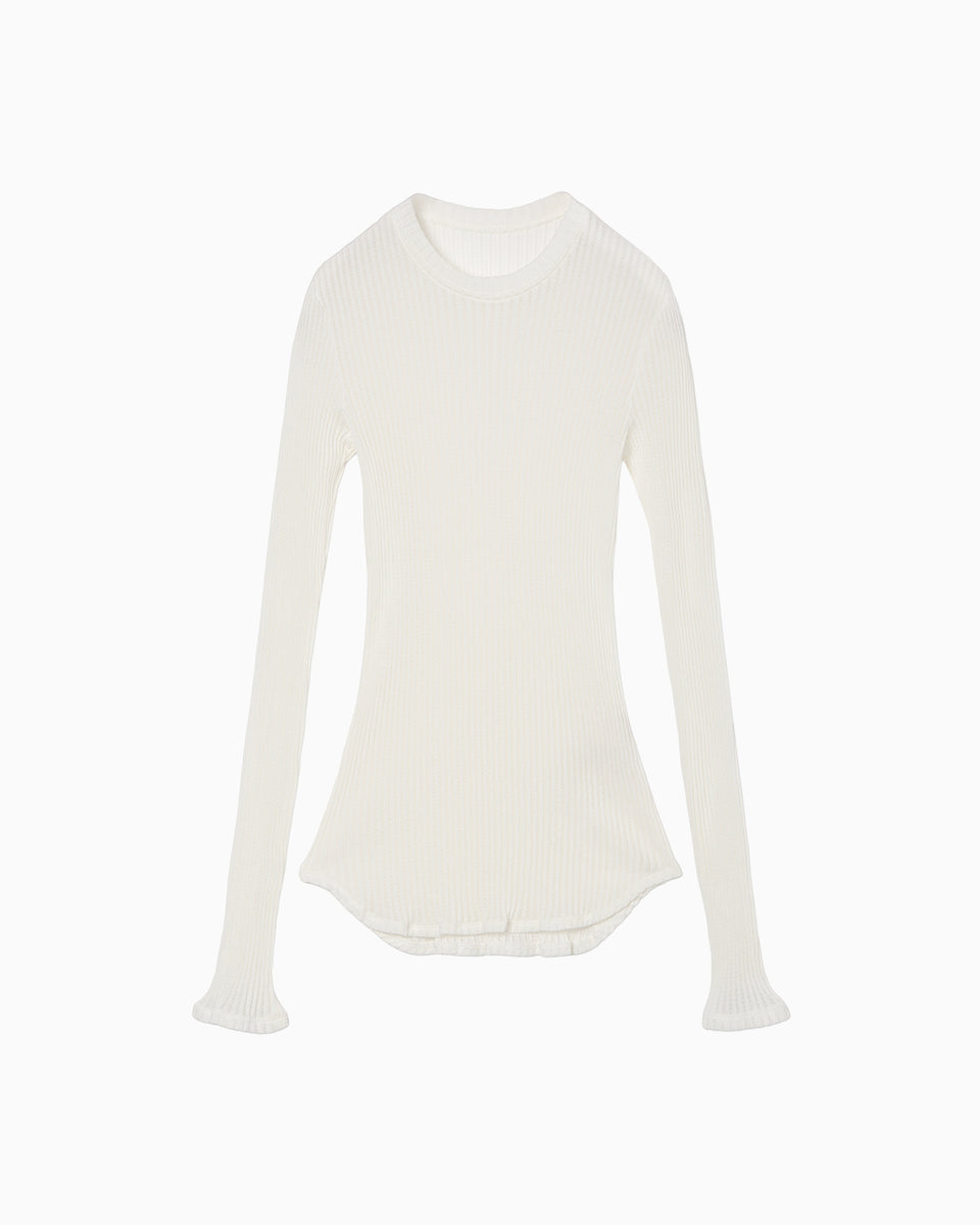 Mercerized Cotton Rib Jersey Top - white - Mame Kurogouchi