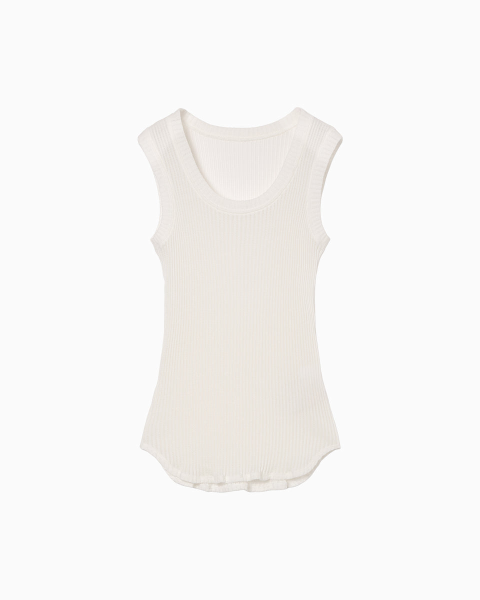Mercerized Cotton Rib Jersey Sleeveless Top - white - Mame Kurogouchi