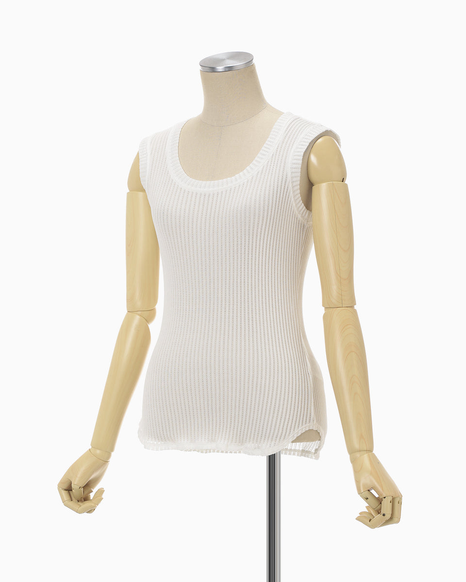 Mercerized Cotton Rib Jersey Sleeveless Top - white - Mame Kurogouchi