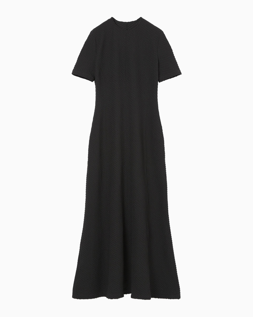 Shirring Jersey Jacquard Dress - black - Mame Kurogouchi