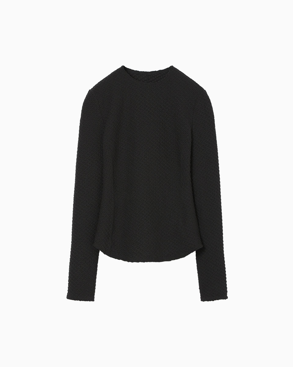 Shirring Jersey Jacquard Long Sleeve Top - black - Mame Kurogouchi