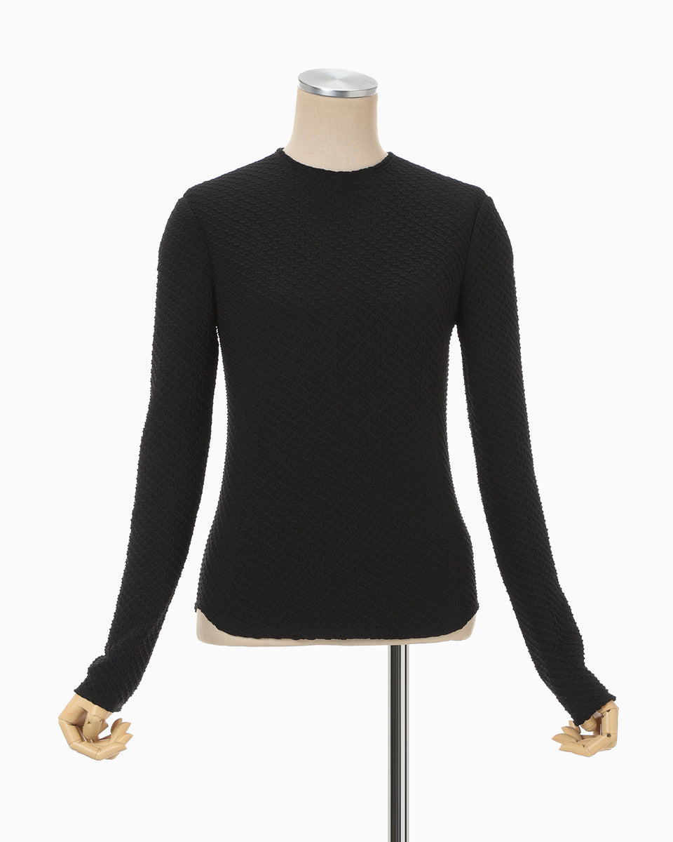 トップス Mame Kurogouchi Shirring Jersey Jacquard Shirring Jersey Jacquard Long Sleeve Top - black - Mame Kurogouchi