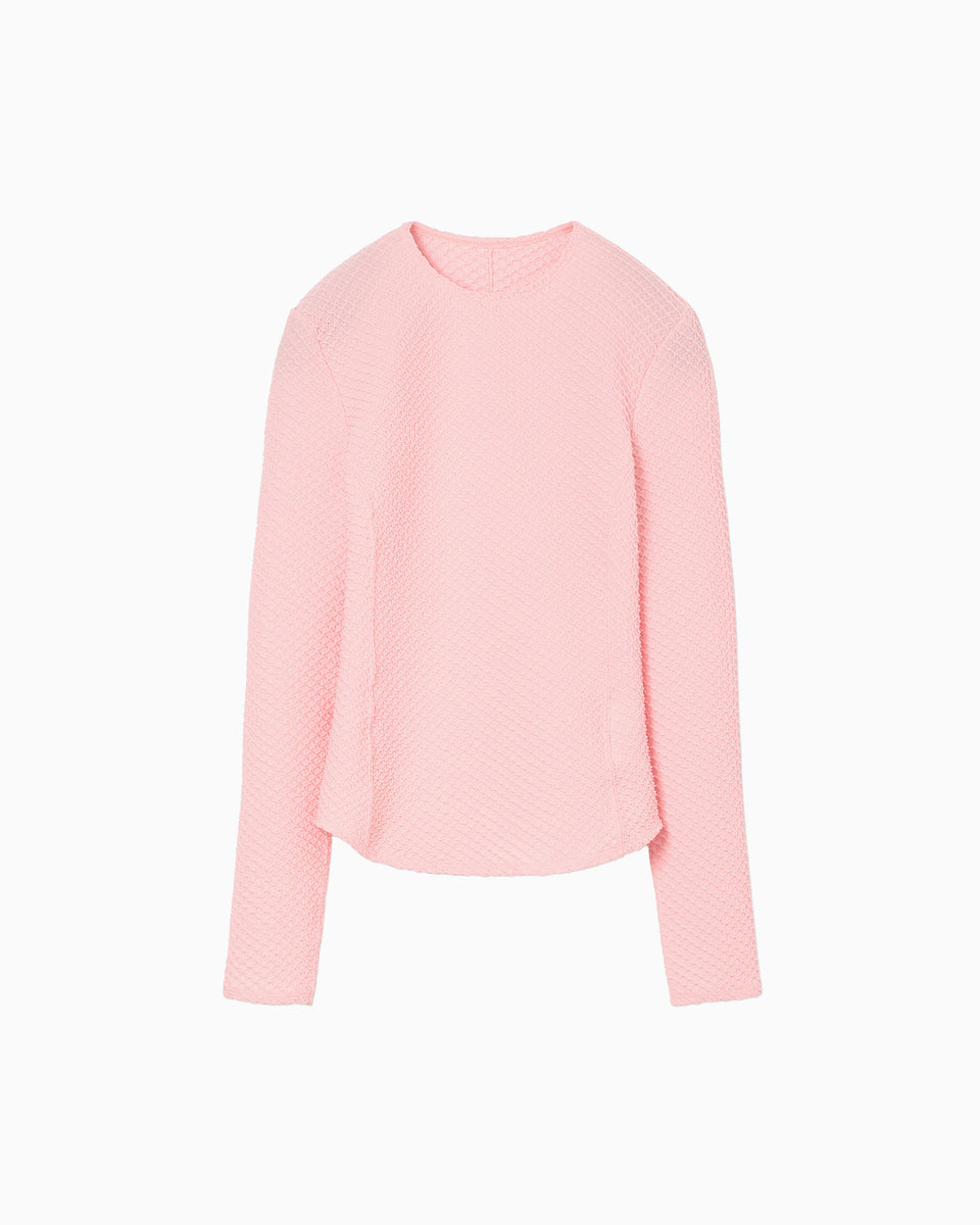 Shirring Jersey Jacquard Long Sleeve Top - pink - Mame Kurogouchi