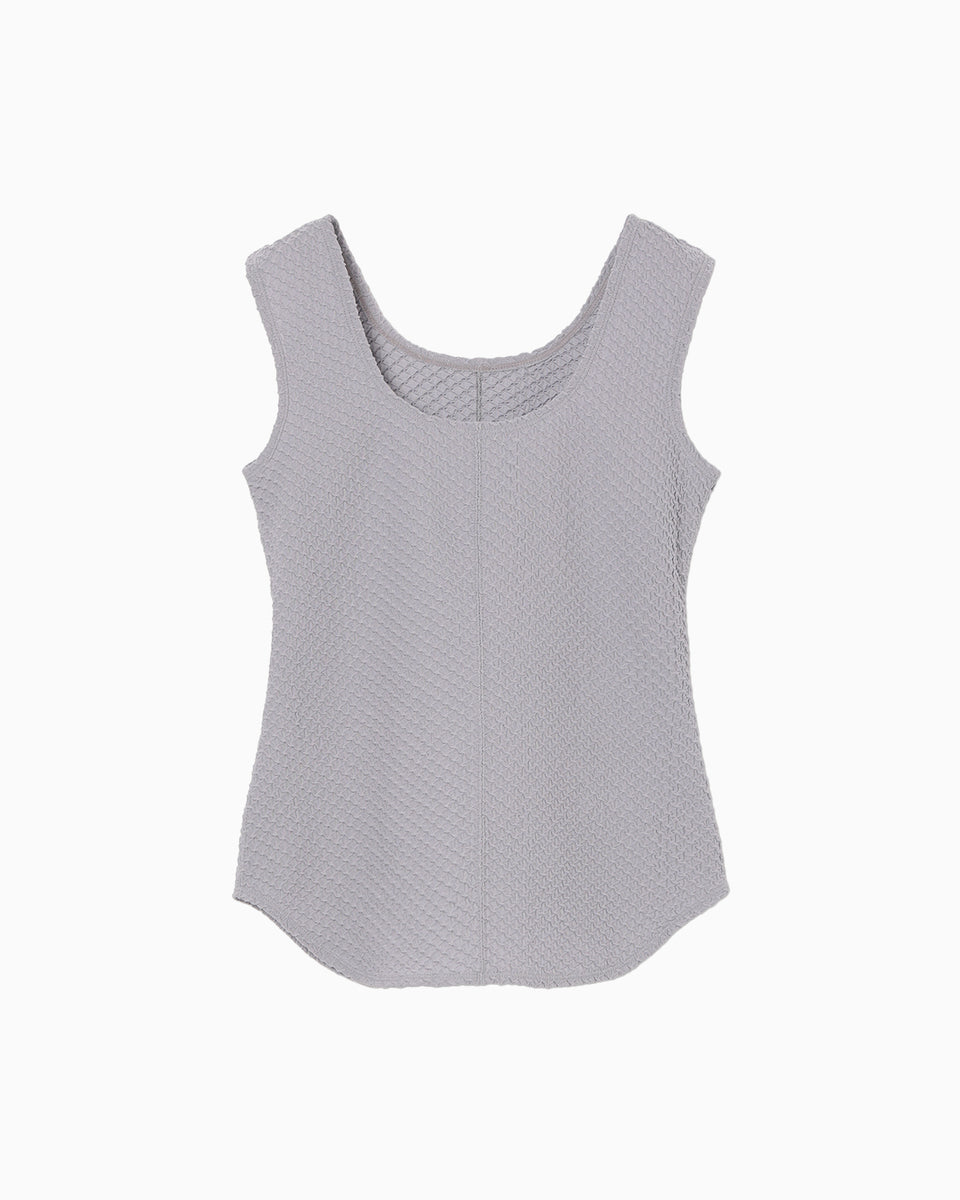 Shirring Jersey Jacquard Sleeveless Top - grey - Mame Kurogouchi