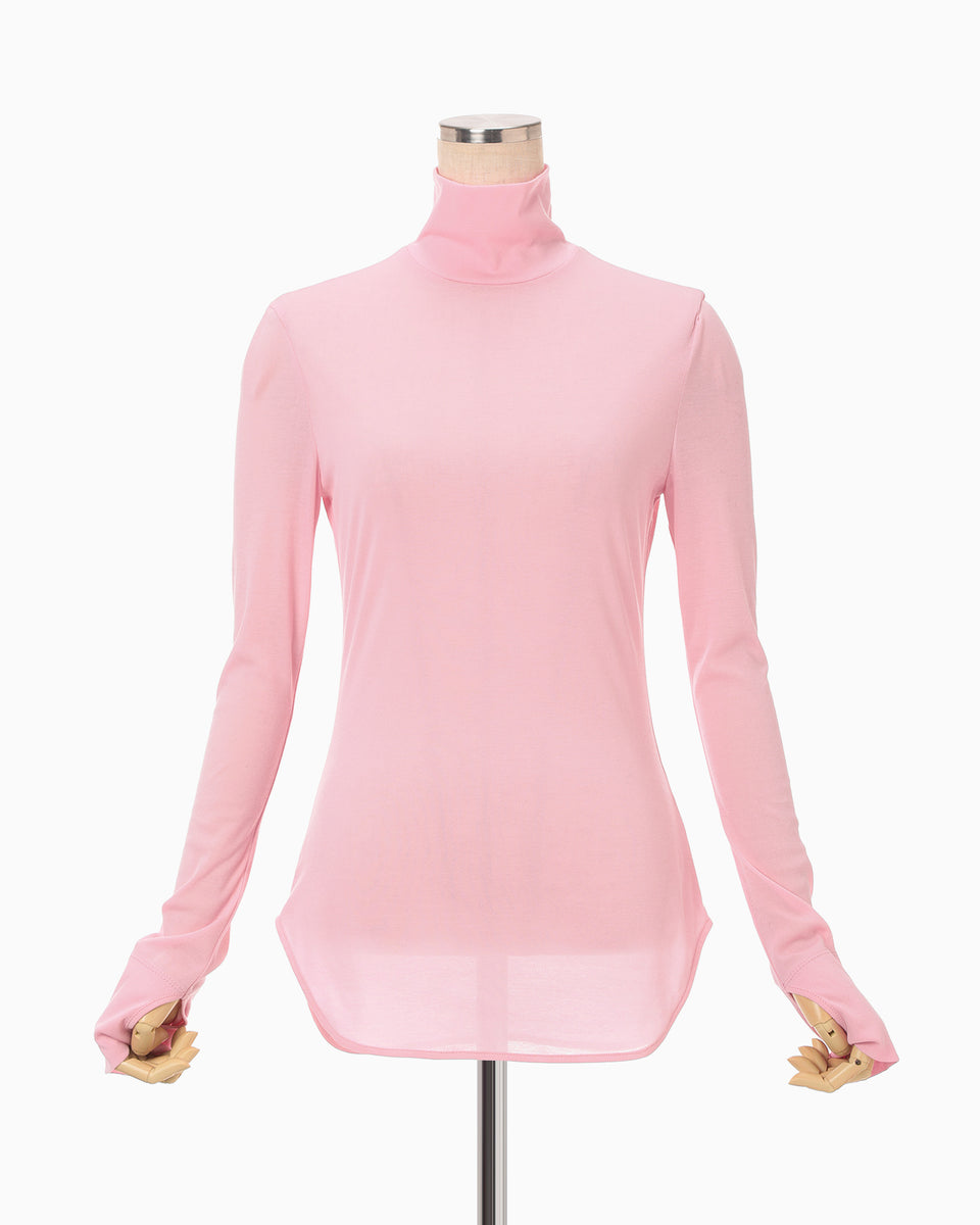 Cotton Jersey High Neck Top - pink - Mame Kurogouchi