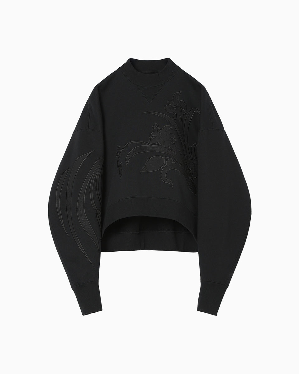 Floral Embroidery Short Sweat Top - black - Mame Kurogouchi