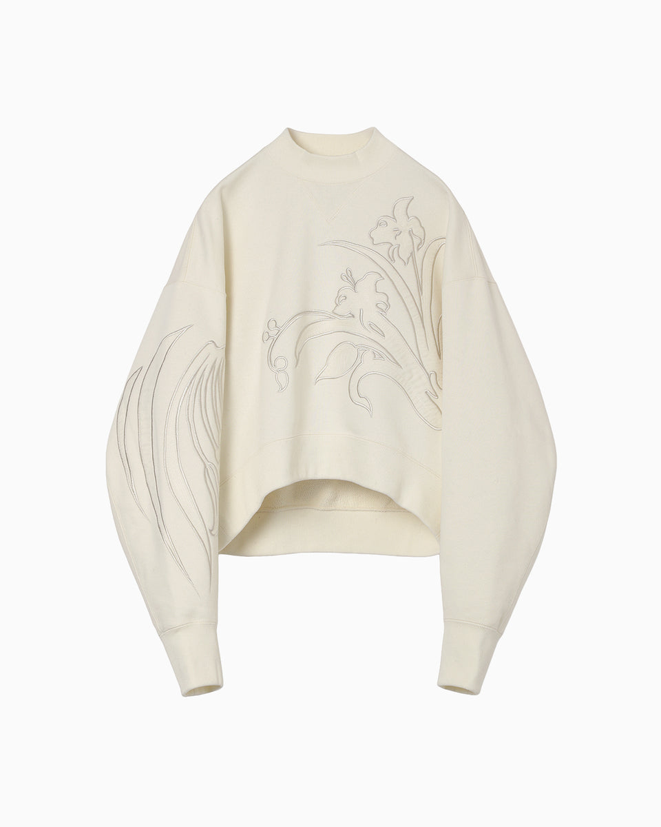 mame  刺繍トレーナー Floral Embroidery Short Sweat Top
