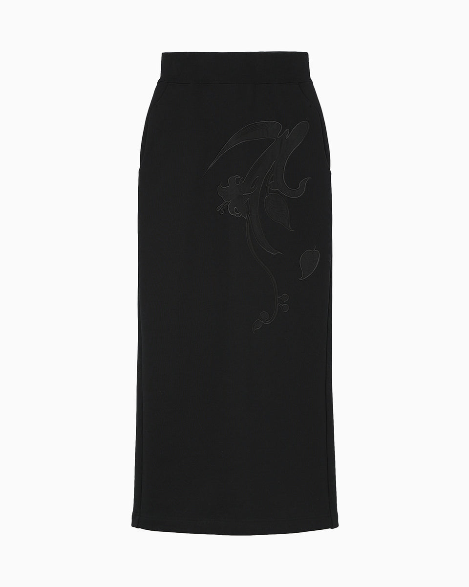 Floral Embroidery Sweat Skirt - black - Mame Kurogouchi