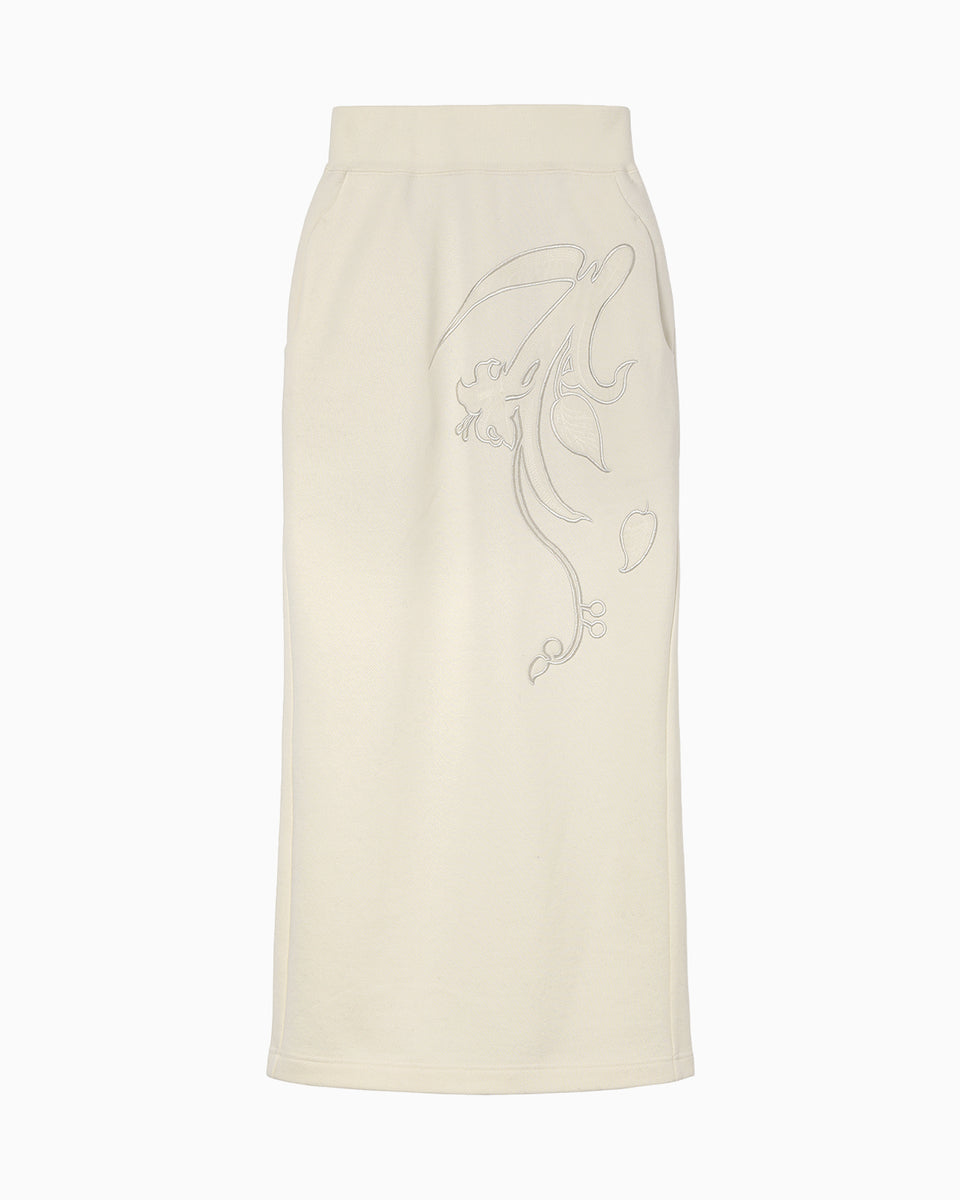Floral Embroidery Sweat Skirt - ecru - Mame Kurogouchi