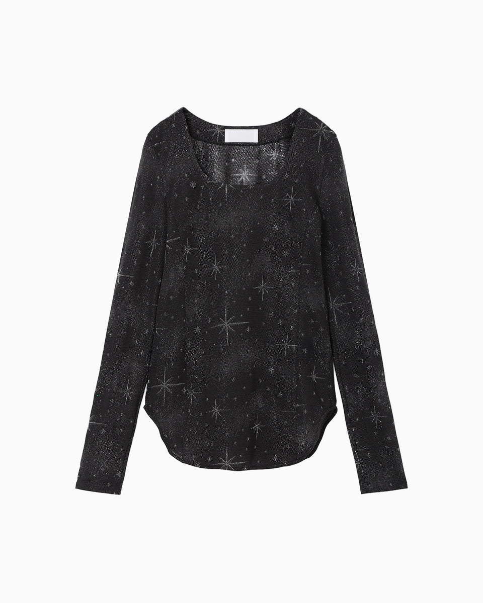 Starry Jersey Square Neck Sheer Top - black - Mame Kurogouchi