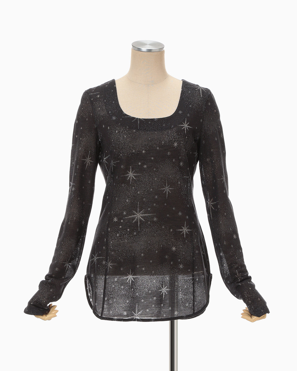 Starry Jersey Square Neck Sheer Top - black - Mame Kurogouchi