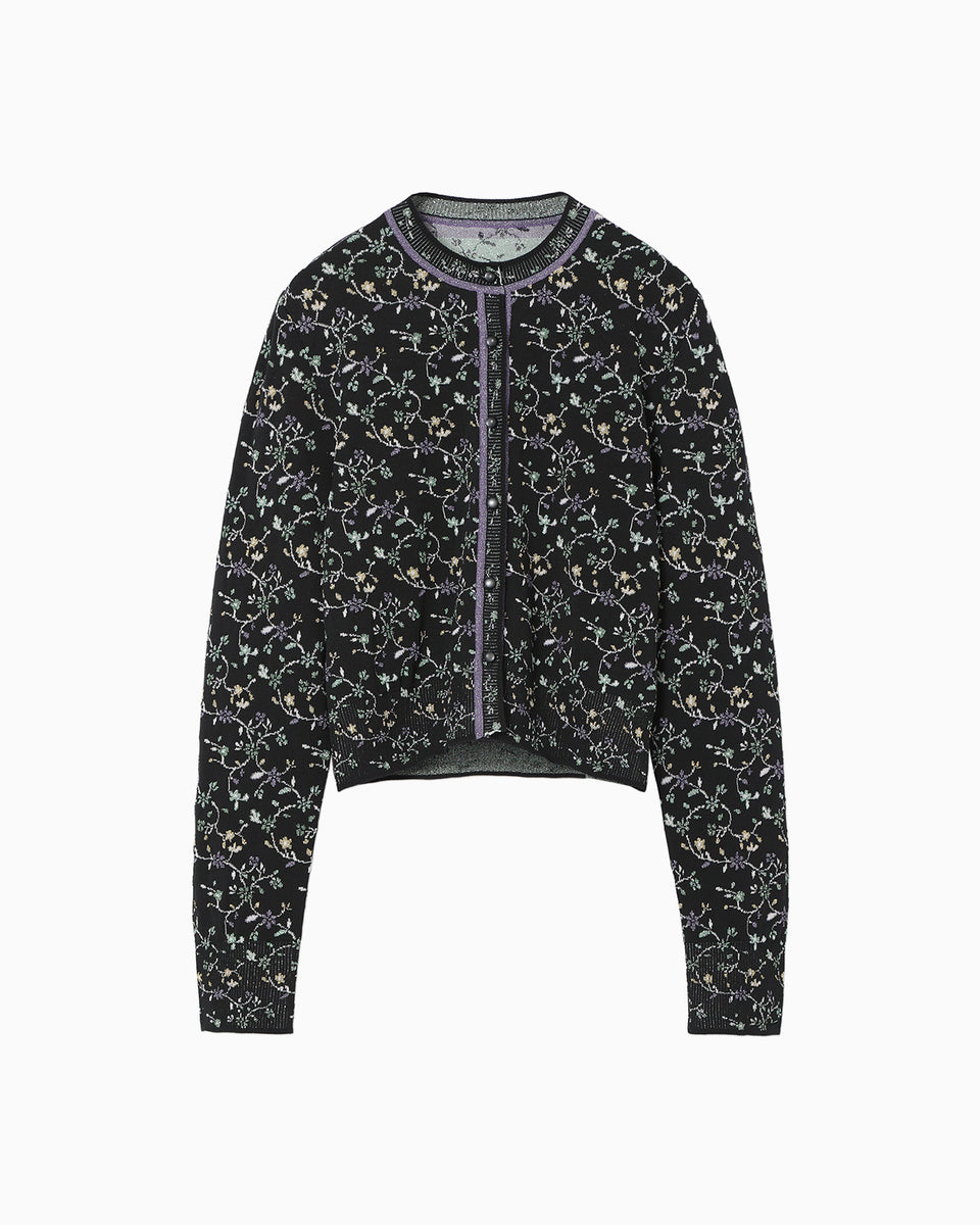Floral Motif Glitter Knit Cardigan - black - Mame Kurogouchi