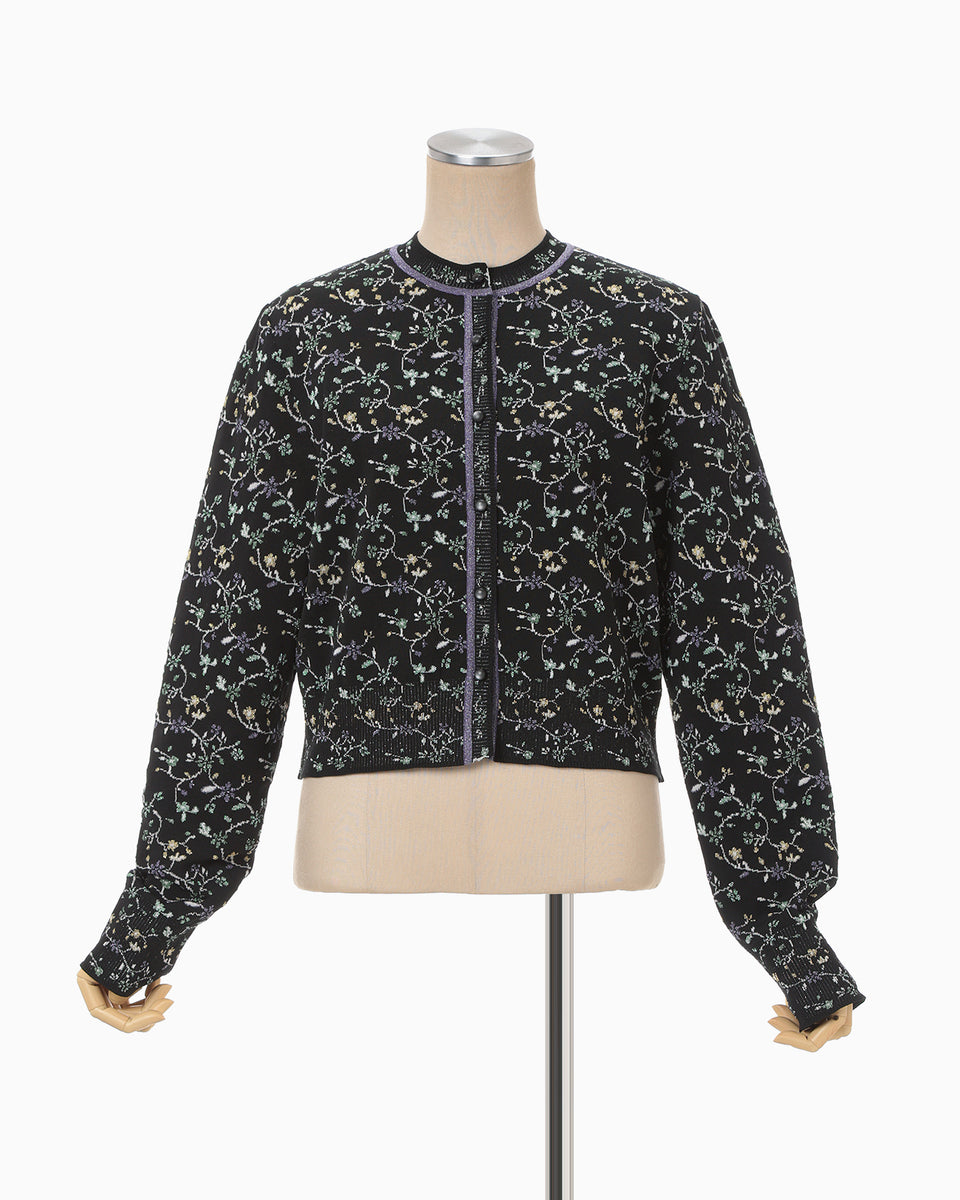 Floral Motif Glitter Knit Cardigan - black - Mame Kurogouchi