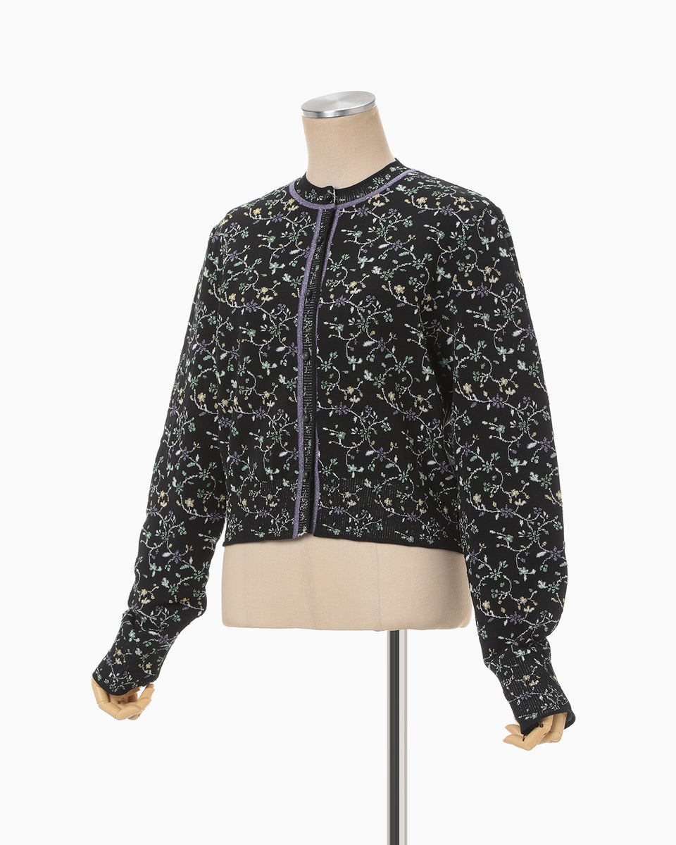 Floral Motif Glitter Knit Cardigan - black - Mame Kurogouchi