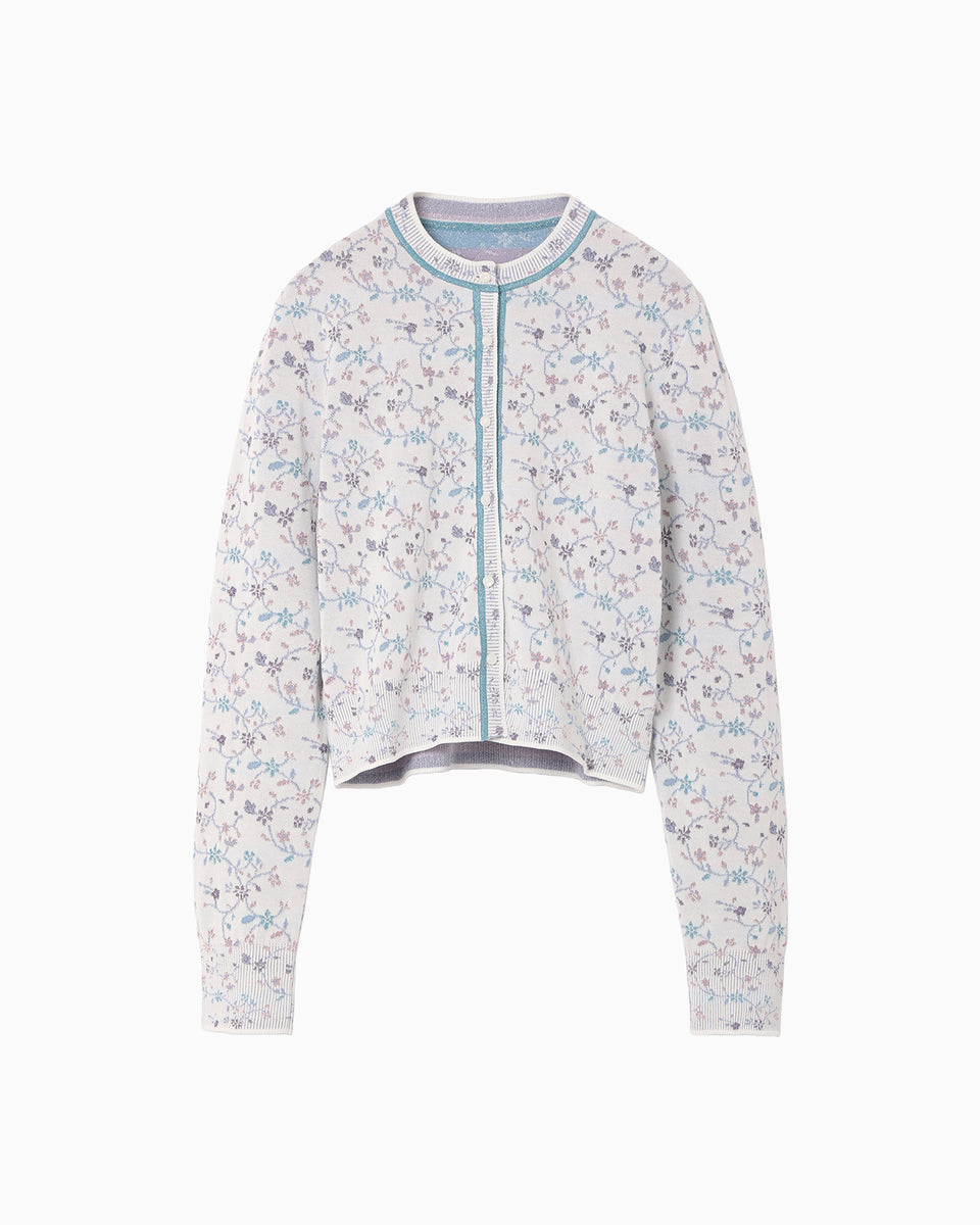 Floral Motif Glitter Knit Cardigan - white - Mame Kurogouchi
