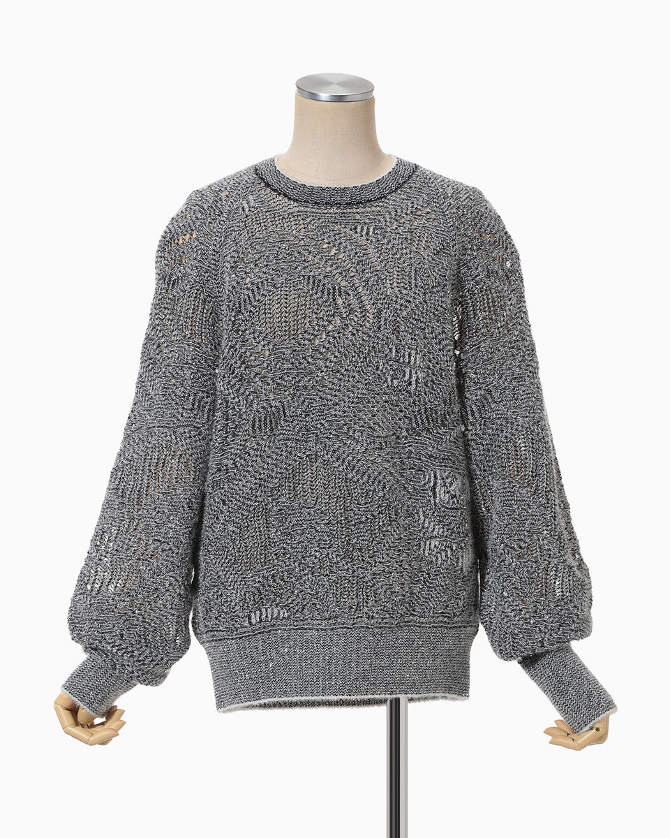 【アユミファイヤー】マークアンドロナ　ニット切り替え 総柄ジャケット 36 Shimmering Knit Top - black - Mame Kurogouchi