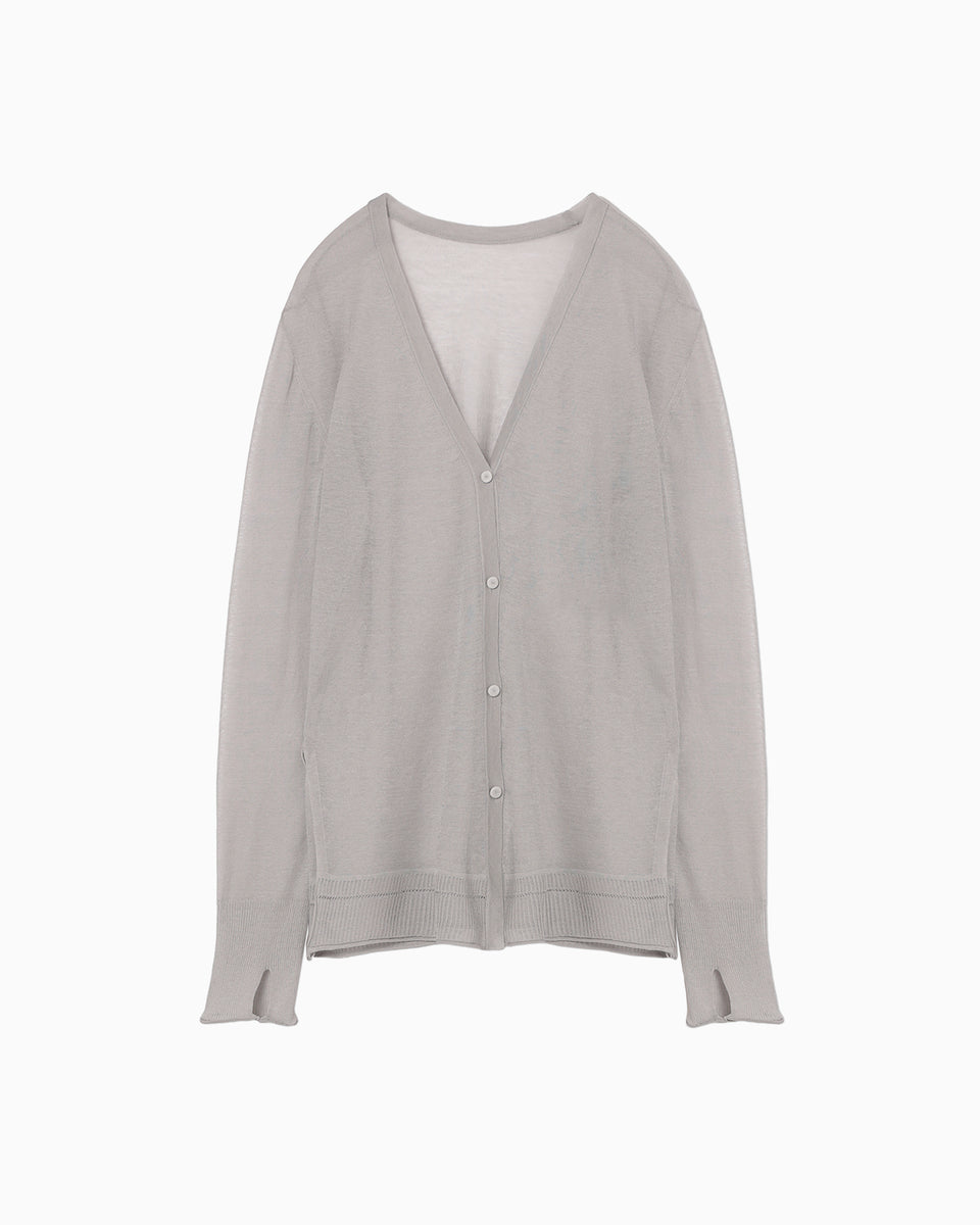 High Gauge Sheer Knit Cardigan - light grey - Mame Kurogouchi