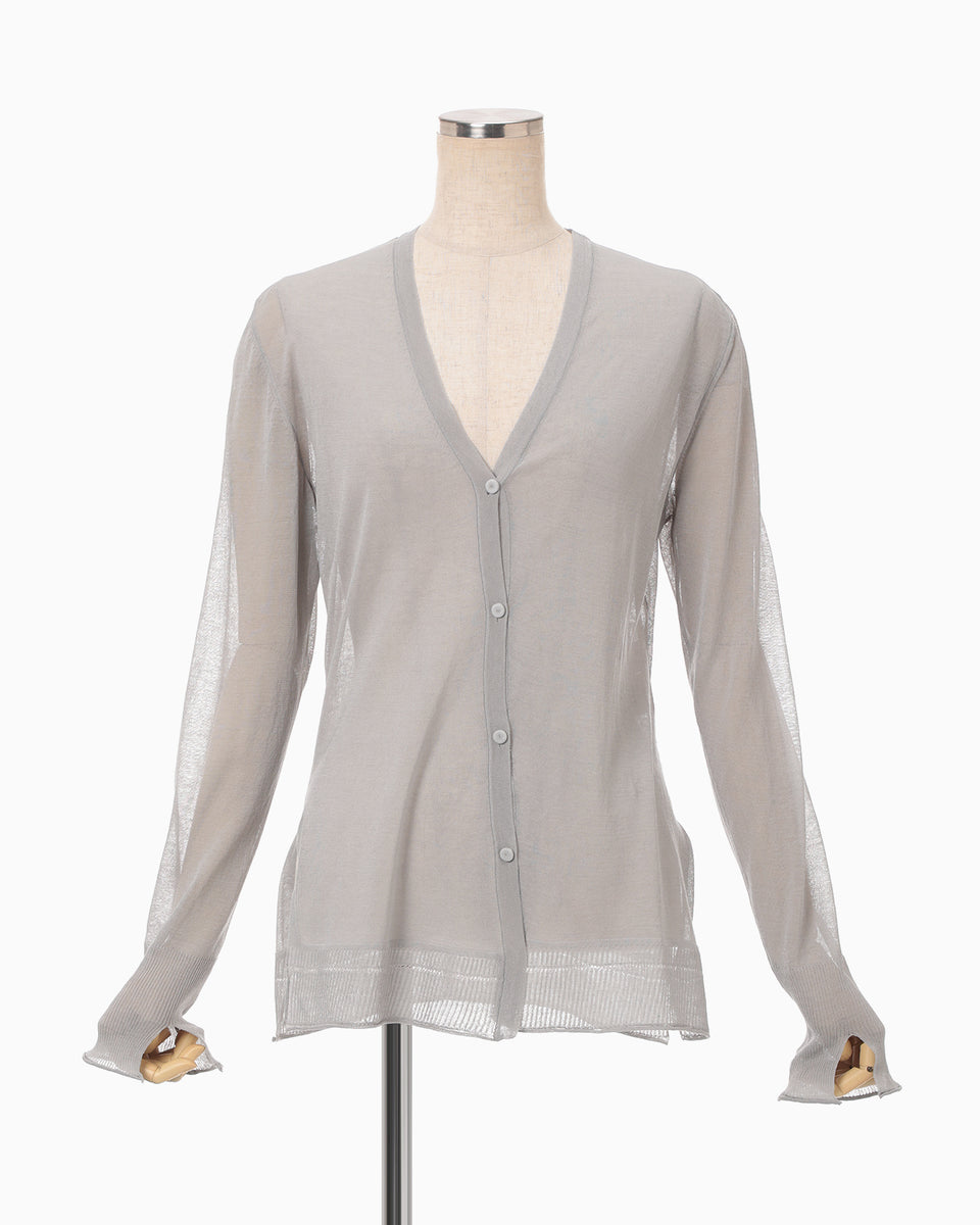 High Gauge Sheer Knit Cardigan - light grey - Mame Kurogouchi
