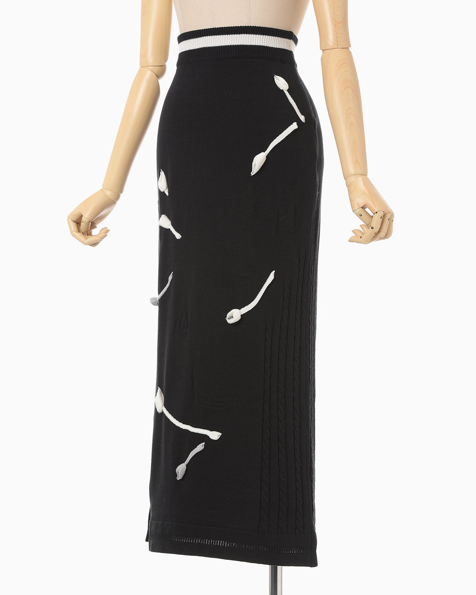 3D Floral Motif Knit Skirt - black - Mame Kurogouchi