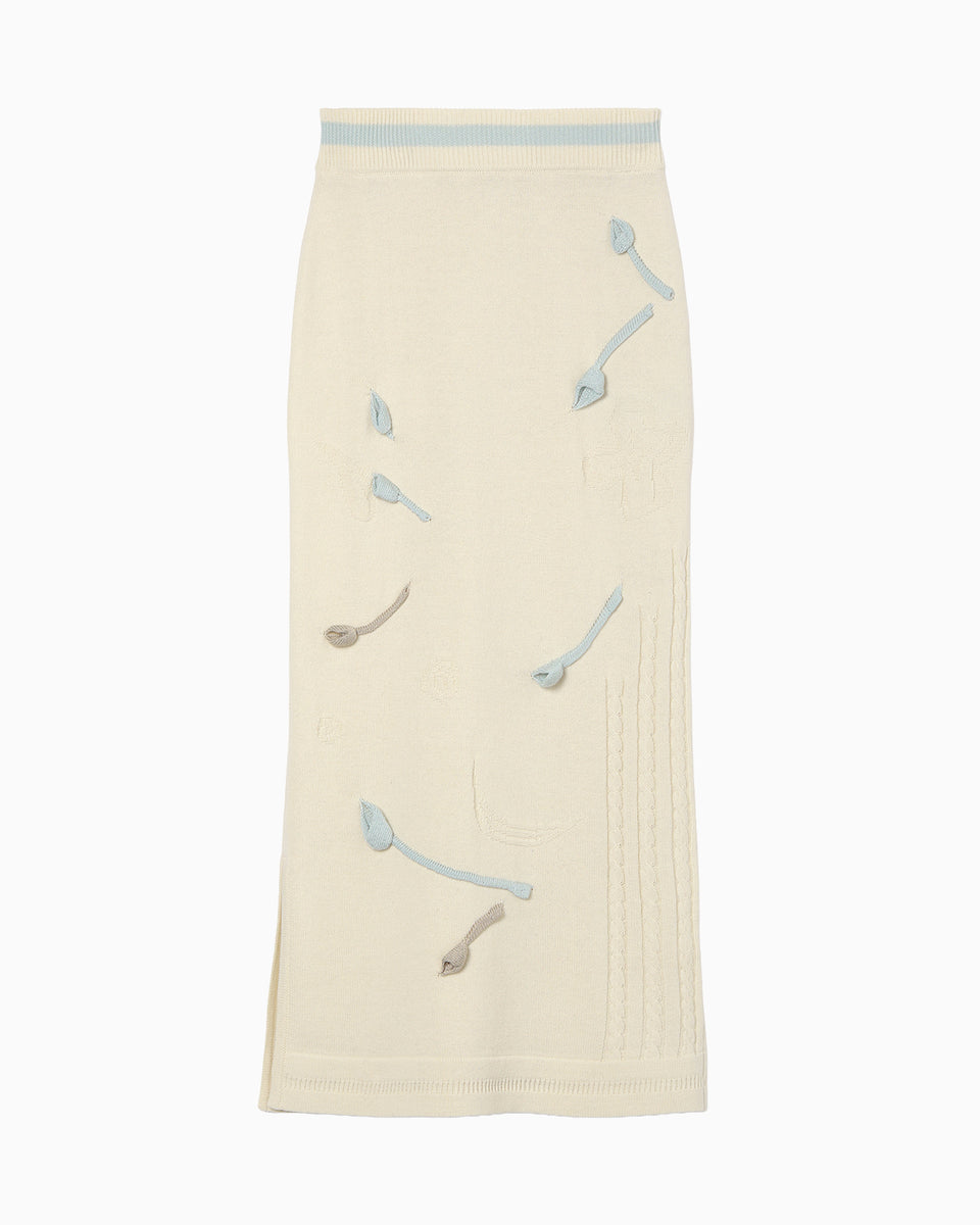 3D Floral Motif Knit Skirt - ecru - Mame Kurogouchi