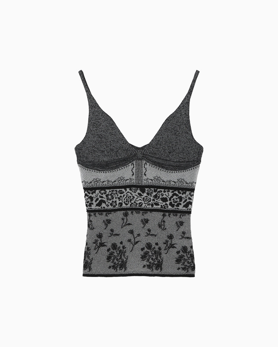 Floral Jacquard Knit Camisole Top - black - Mame Kurogouchi