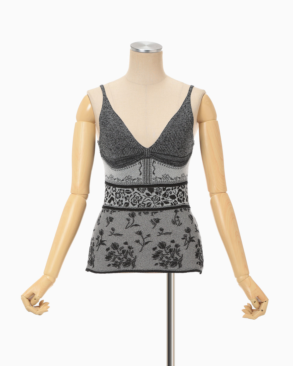 Floral Jacquard Knit Camisole Top - black - Mame Kurogouchi