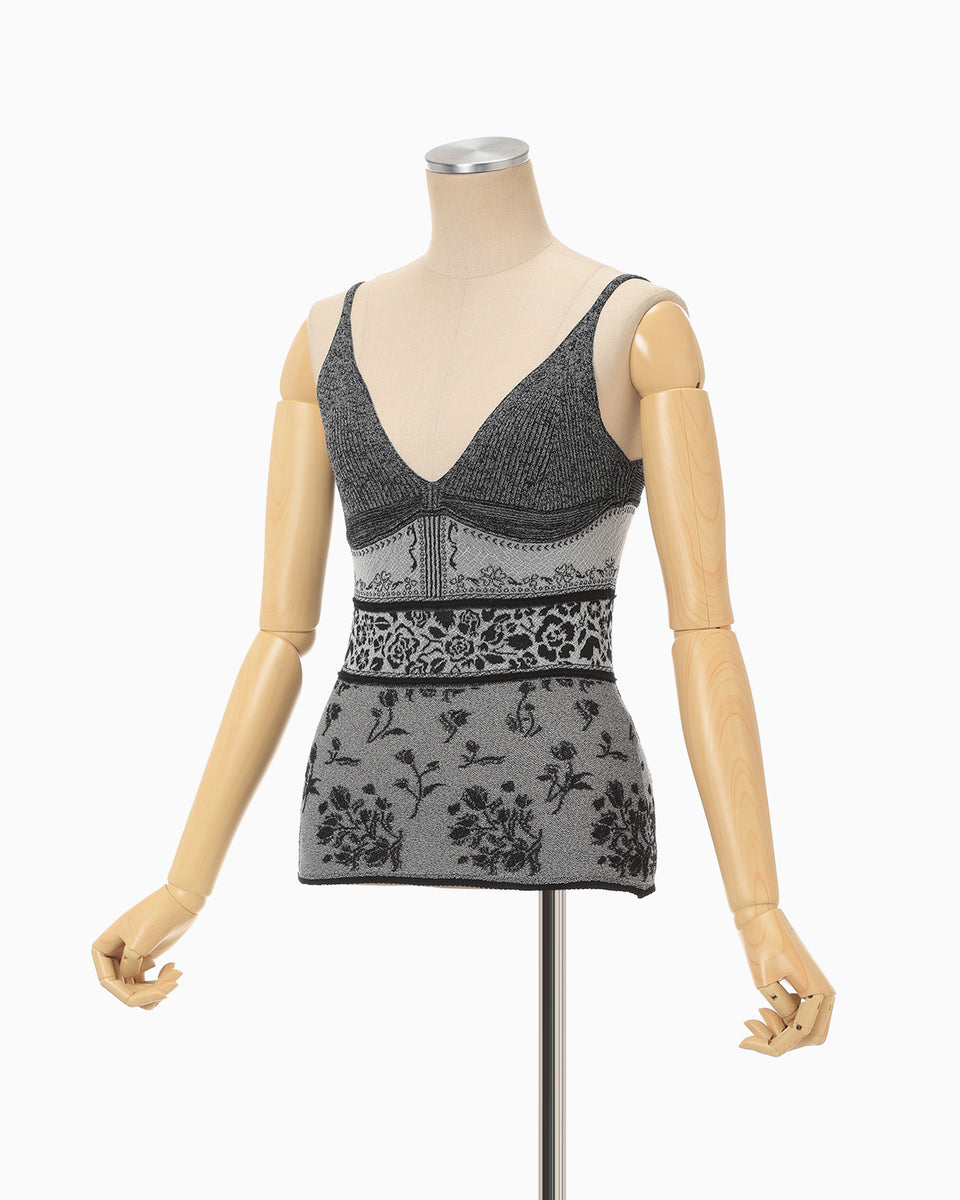 Floral Jacquard Knit Camisole Top - black - Mame Kurogouchi