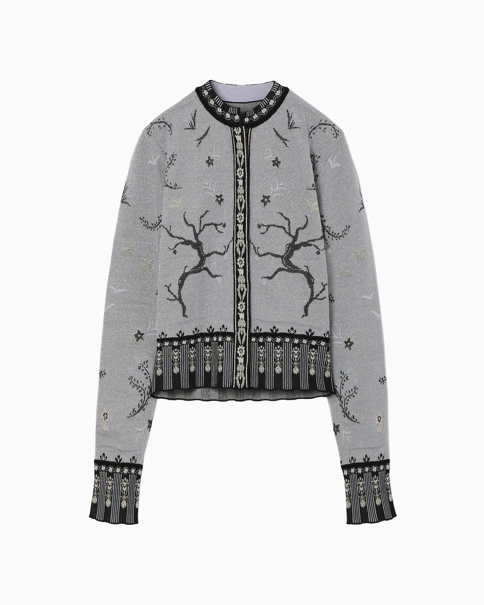 Layered Jacquard Knit Cardigan - black - Mame Kurogouchi