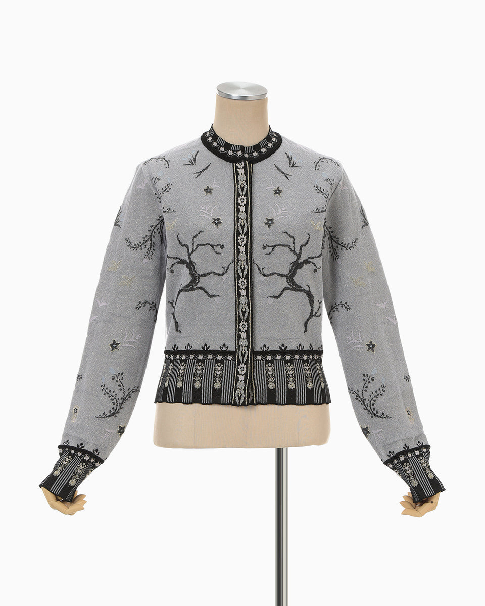 Layered Jacquard Knit Cardigan - black - Mame Kurogouchi