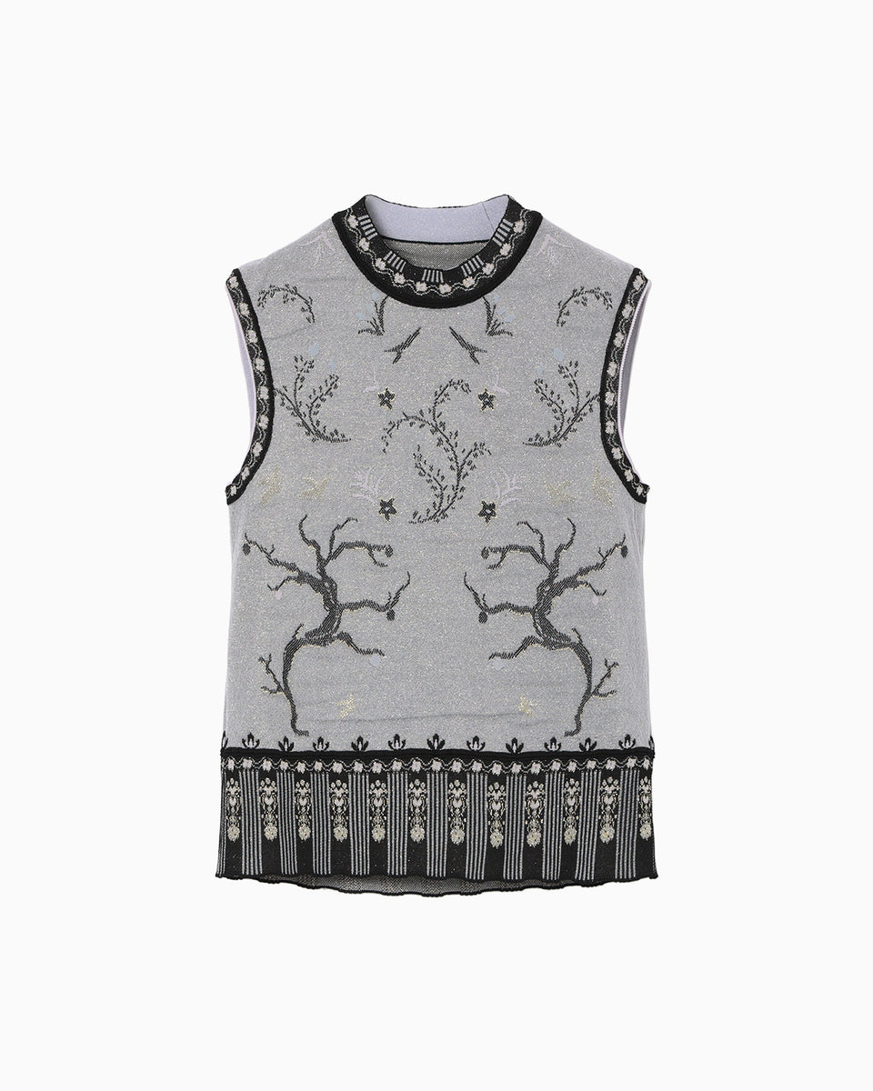 Layered Jacquard Sleeveless Knit Top - black - Mame Kurogouchi