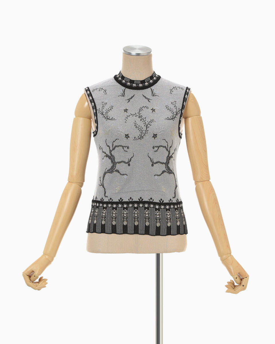 Layered Jacquard Sleeveless Knit Top - black - Mame Kurogouchi
