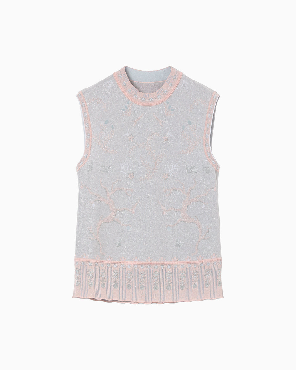 Layered Jacquard Sleeveless Knit Top - pink - Mame Kurogouchi