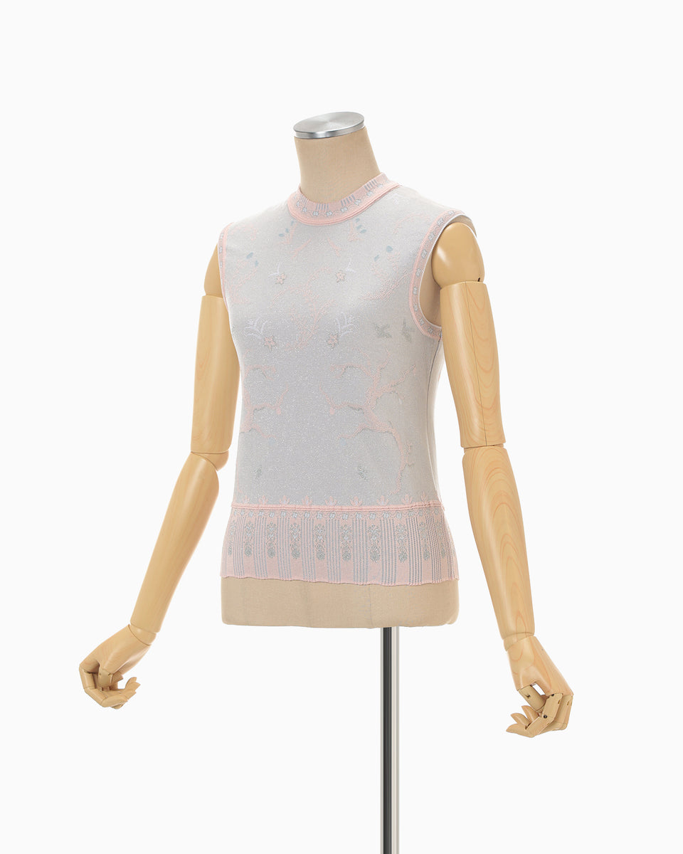【新品】mame* SASH JAQUARD SLEEVELESS KNIT*2 Layered Jacquard Sleeveless Knit Top - pink - Mame Kurogouchi