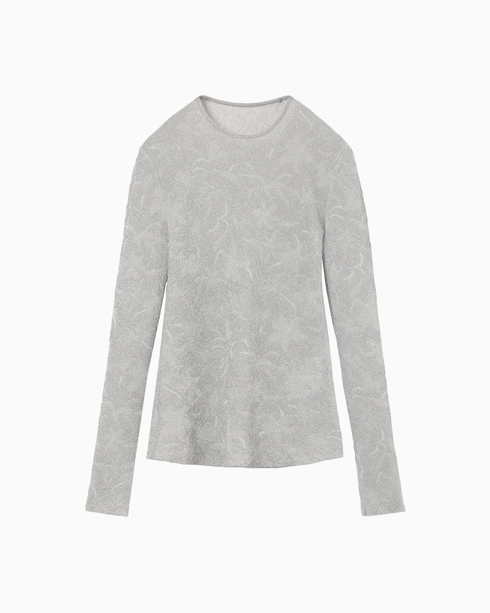 Floral Jacquard Sheer Knit Top - grey - Mame Kurogouchi