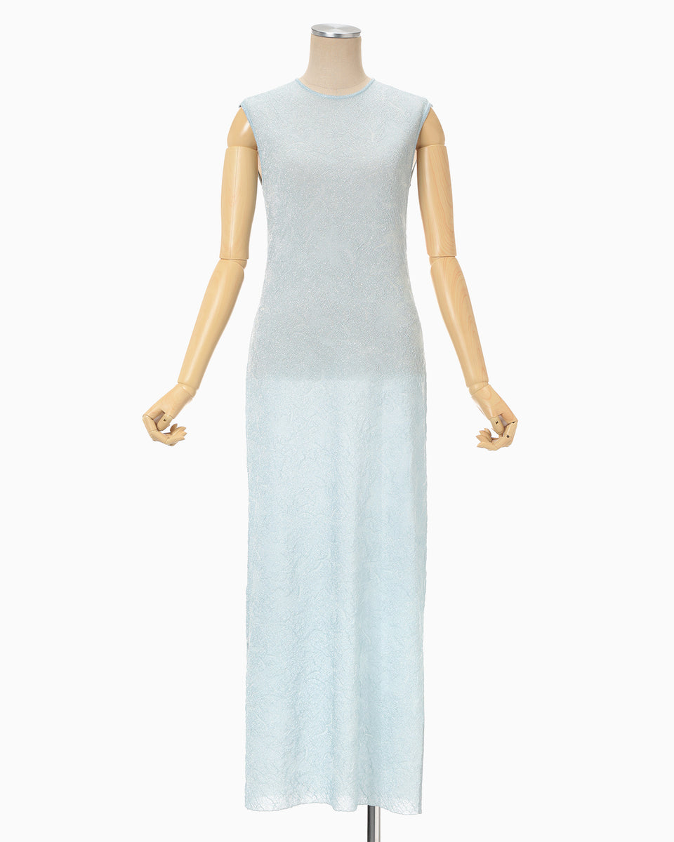 Mame Kurogouchi ・Cotton Jersey Dress Floral Jacquard Sheer Knit Dress - blue - Mame Kurogouchi
