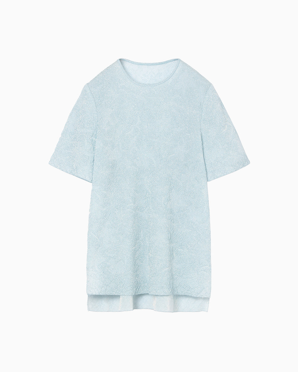 Floral Jacquard Sheer Short Sleeve Knit Top - blue - Mame Kurogouchi Floral Jacquard Sheer Short Sleeve Knit Top - blue - Mame Kurogouchi