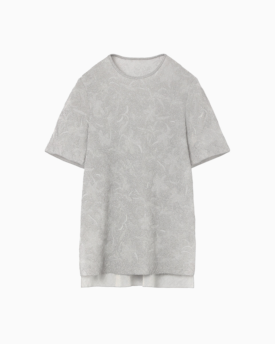 Floral Jacquard Sheer Short Sleeve Knit Top - grey - Mame Kurogouchi