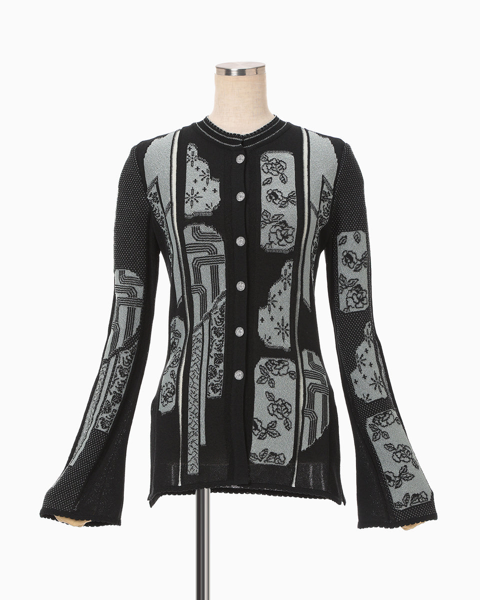 Multi-Pattern Knit Cardigan - black - Mame Kurogouchi