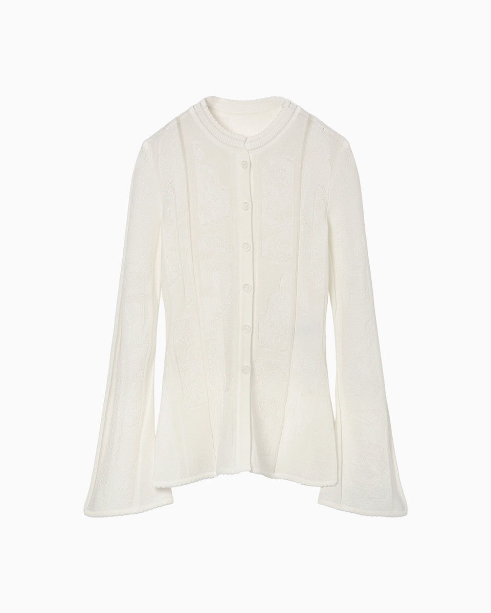 Multi-Pattern Knit Cardigan - white - Mame Kurogouchi