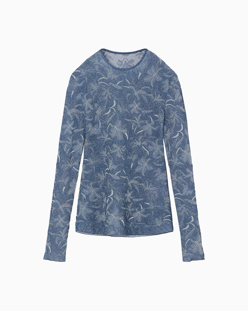 Floral Jacquard Sheer Knit Top - navy - Mame Kurogouchi