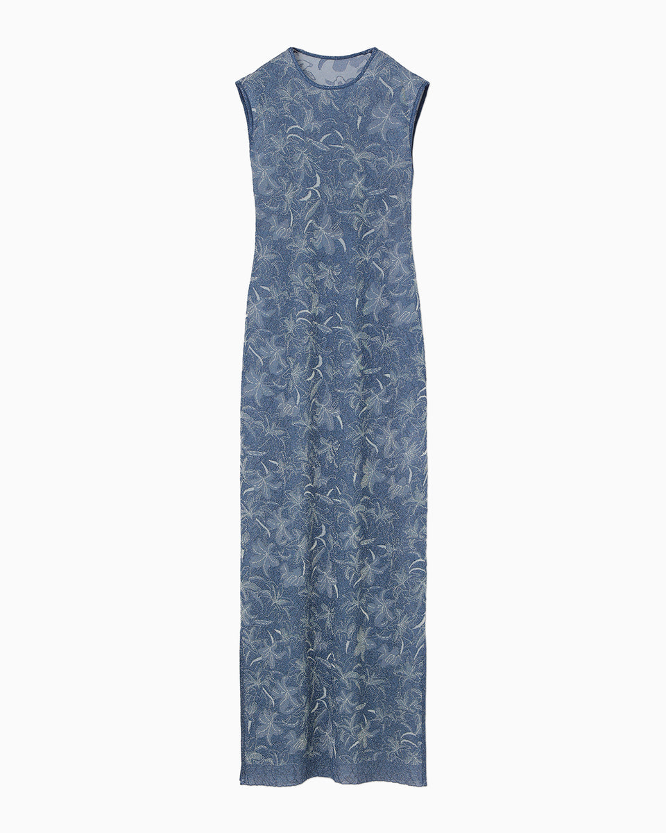 Floral Jacquard Sheer Knit Dress - navy - Mame Kurogouchi