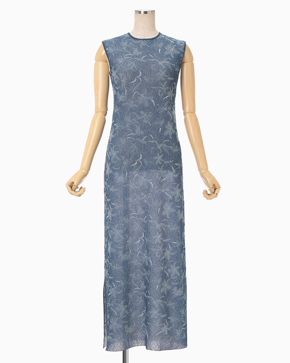 マメmame Floral Jacquard Knitted Dressサイズ2 Floral Jacquard Sheer Knit Dress - navy - Mame Kurogouchi