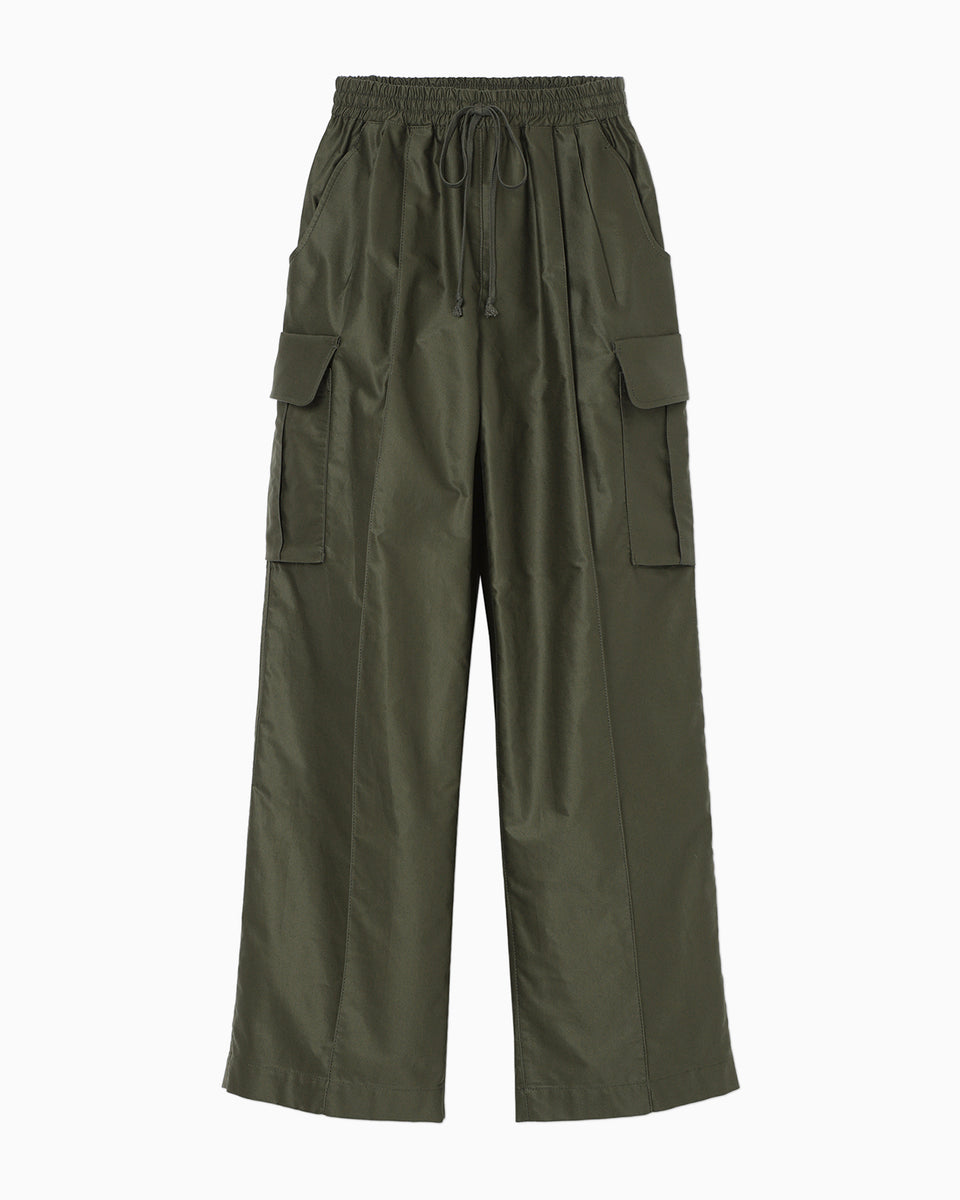 Cotton High Waisted Cargo Trousers - khaki - Mame Kurogouchi
