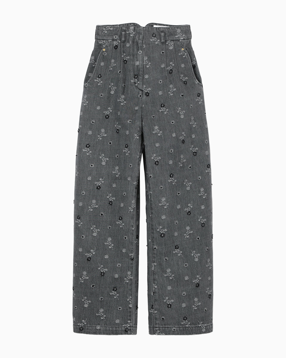 Floral Jacquard High Waisted Denim Trousers - grey - Mame Kurogouchi