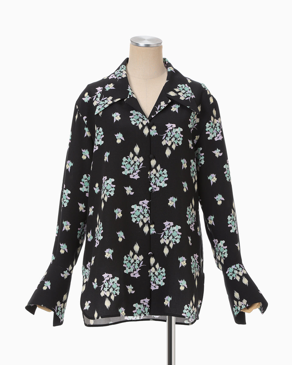 Floral Motif Printed Shirt - black - Mame Kurogouchi