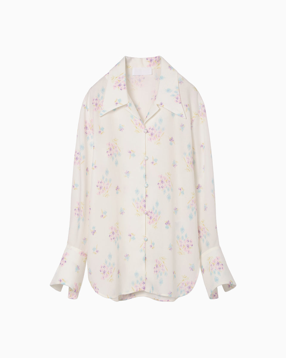 Floral Motif Printed Shirt - white - Mame Kurogouchi