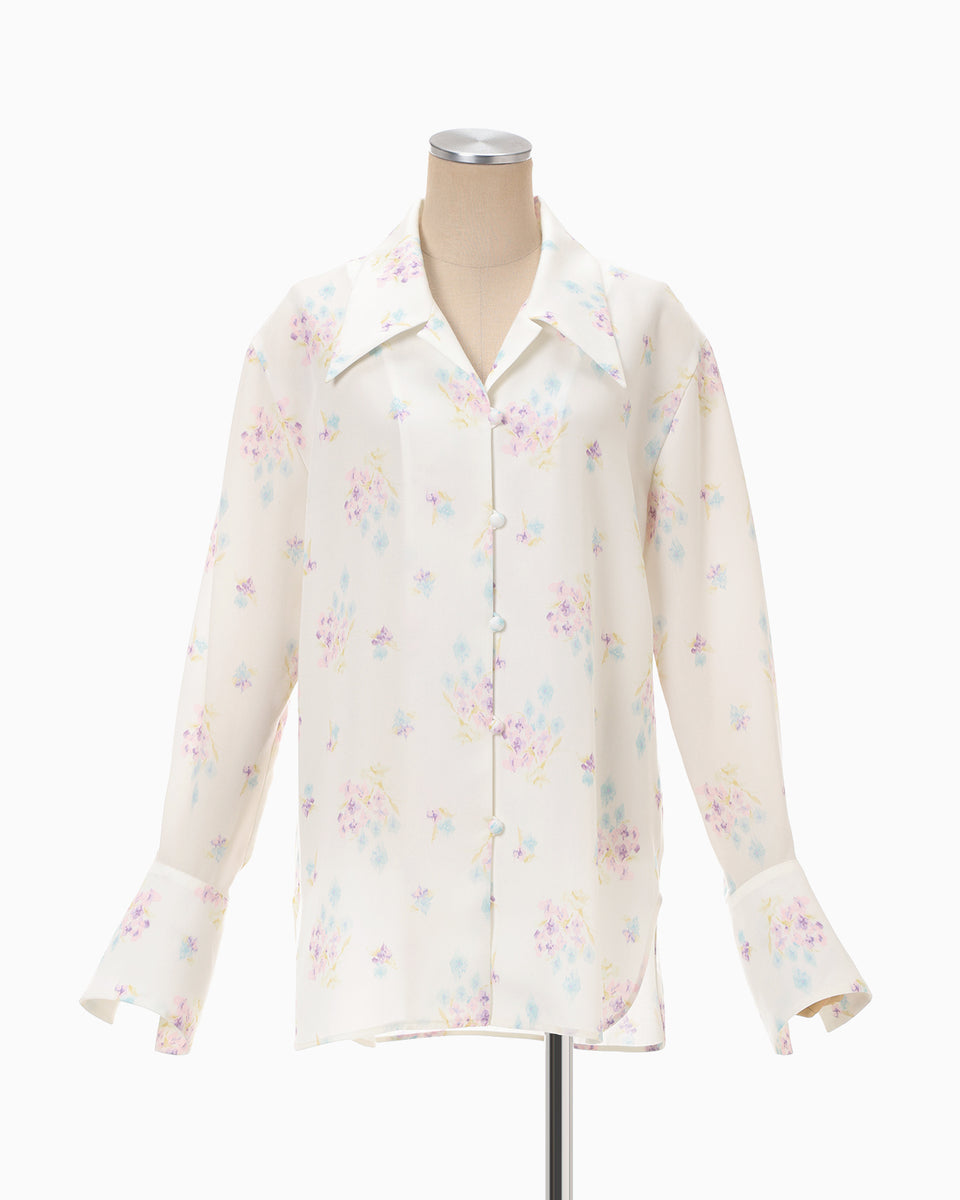 Mame Kurogouchi ViscoseHempRoundShirt 白2 Floral Motif Printed Shirt - white - Mame Kurogouchi