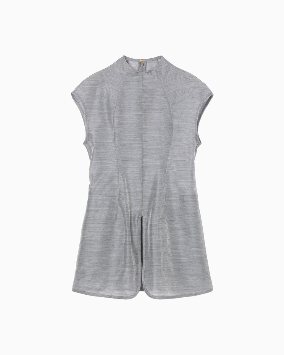 Wool Nylon Capsleeve Shimmering Top - grey - Mame Kurogouchi