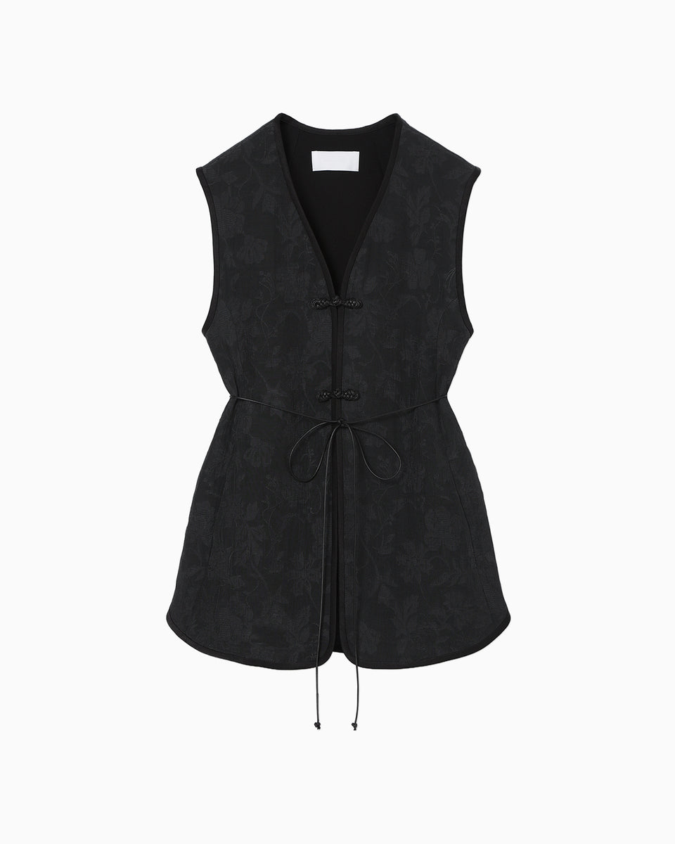 Raised Jacquard Frog Button Vest - black - Mame Kurogouchi